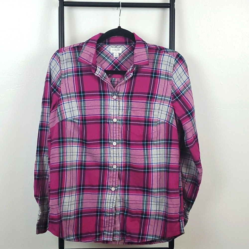 J.Crew flannel top blouse buttons up women size S